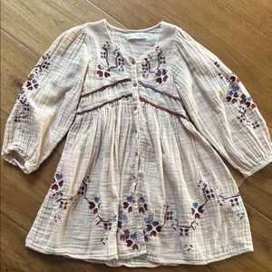 Embroidered Kids Top - Cream with Multicolor Accents